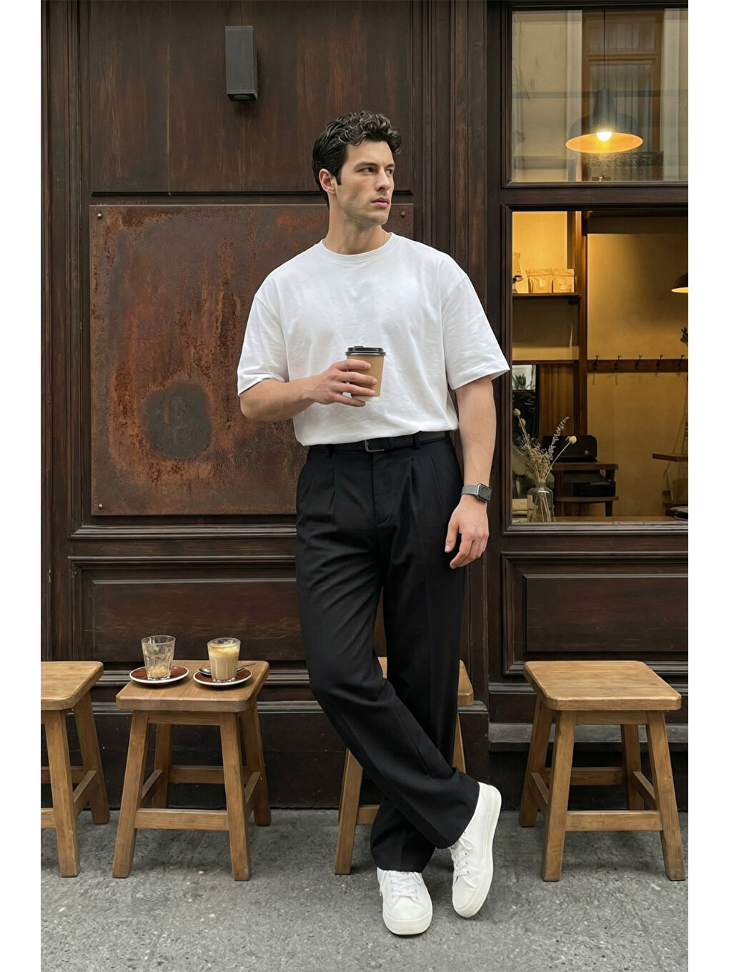 Siyah Erkek Kumaş Baggy Kalıp Pileli Pantolon-2