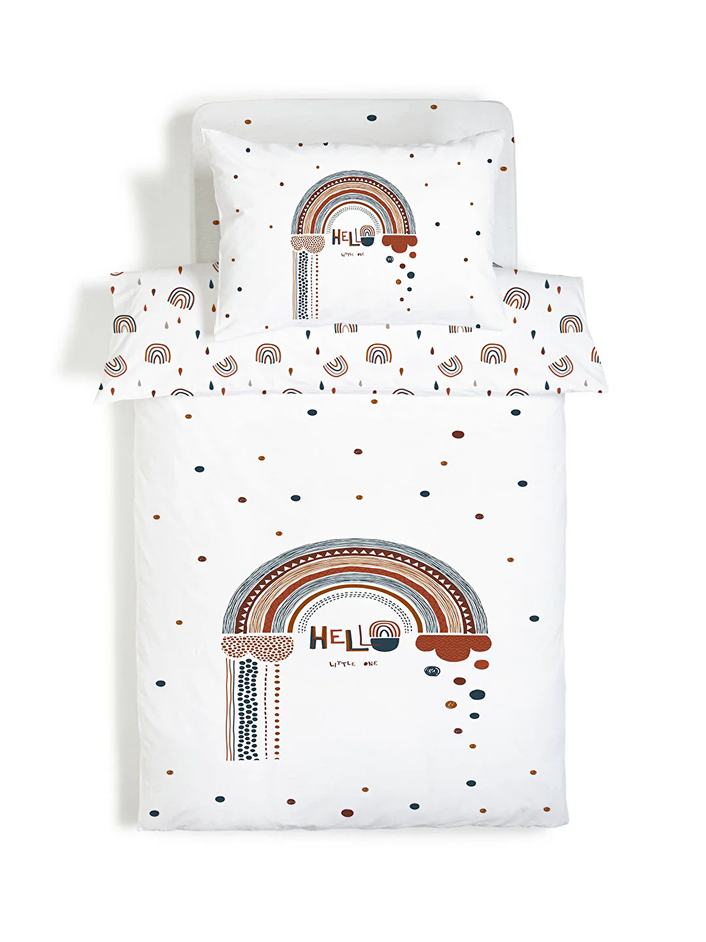 Beyaz Desenli Çarşafsız 2'li Takım Baskılı Tek Kişilik Nevresim Takımı 160x220 cm-3