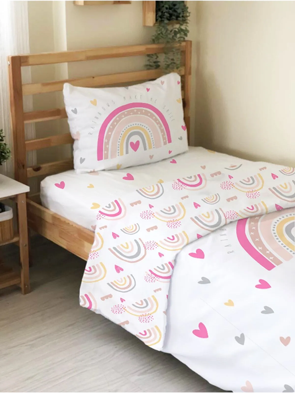 Beyaz Desenli Çarşafsız 2'li Takım Baskılı Tek Kişilik Nevresim Takımı 160x220 cm-2