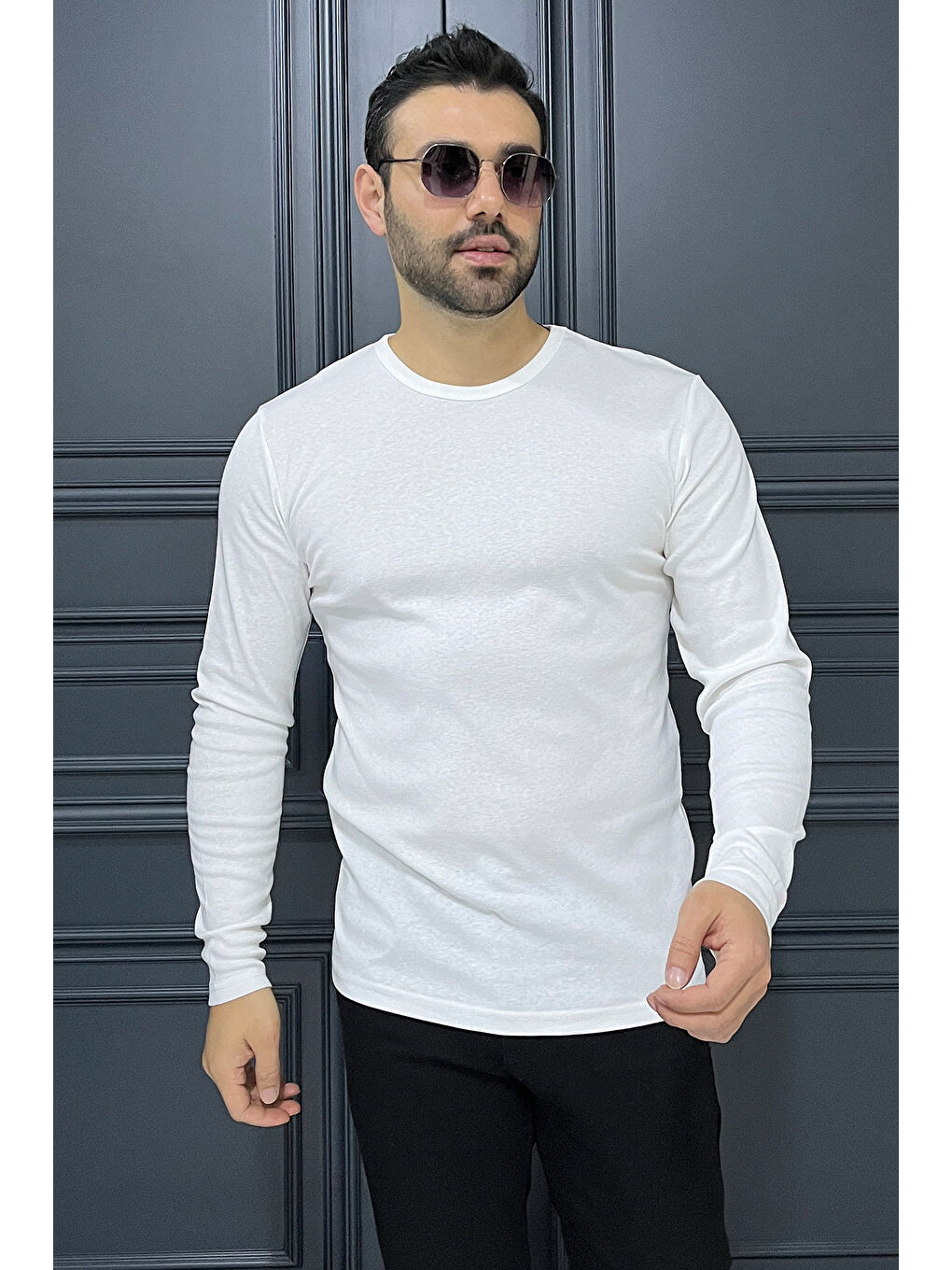 Mishar İtalia Beyaz Erkek Bisiklet Yaka Body Sweatshirt - 1