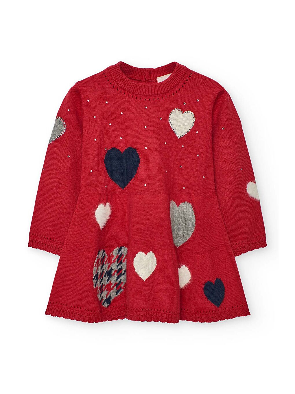 Kırmızı Kız Çocuk Kalp Desenli Elbise