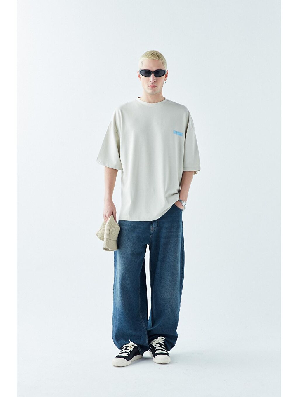 VAMOSCLO Ekru SPRING BASKILI OVERSIZE T-SHIRT -EKRU - 4