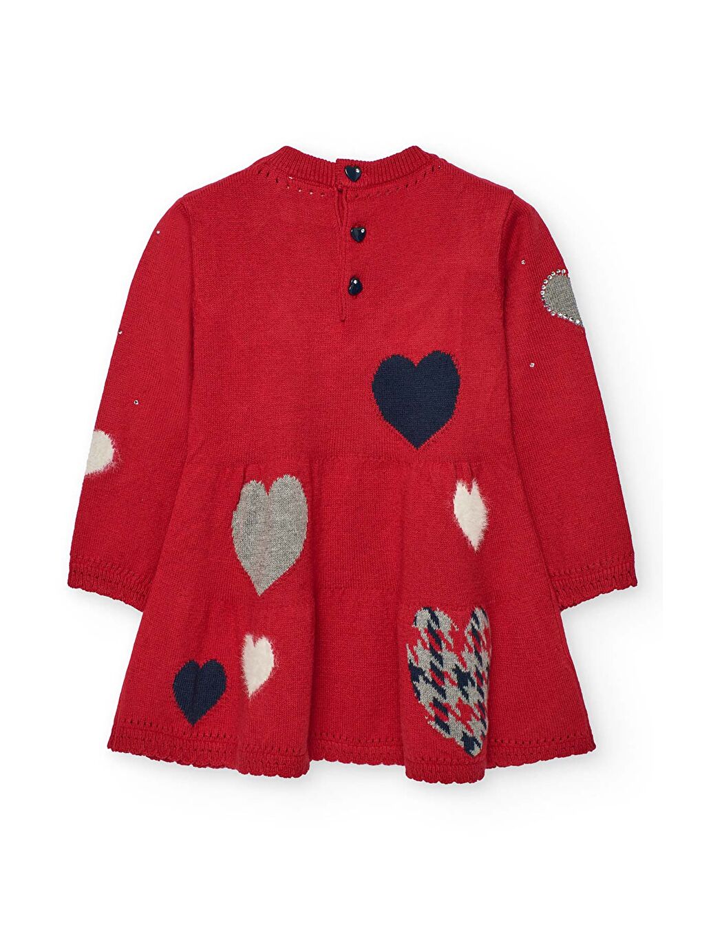 Kırmızı Kız Çocuk Kalp Desenli Elbise-1