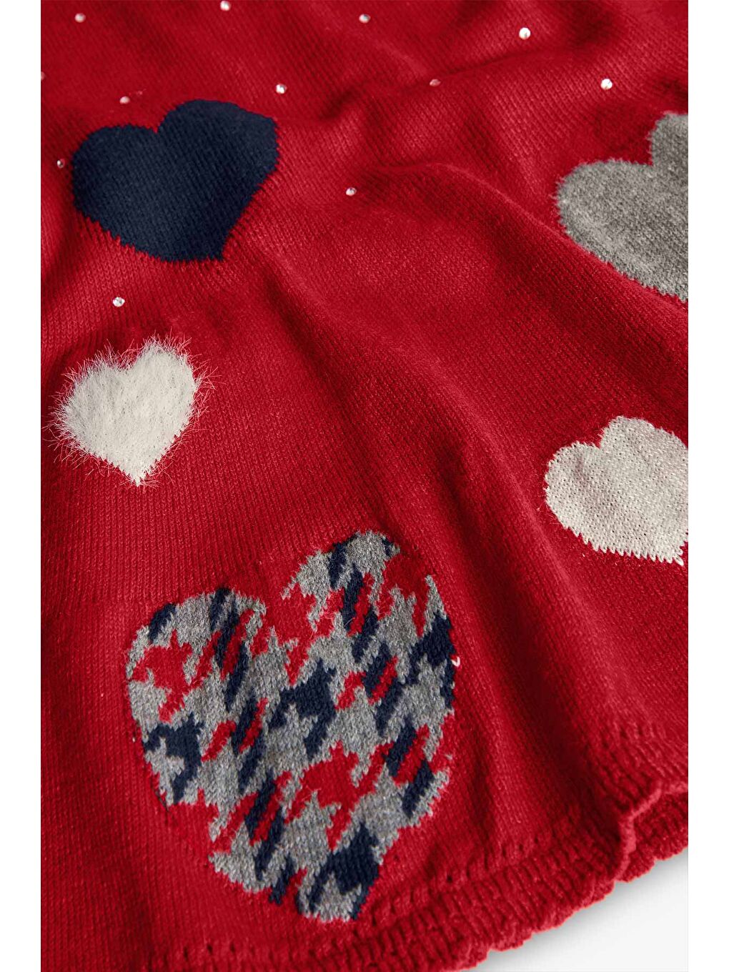 Kırmızı Kız Çocuk Kalp Desenli Elbise-3