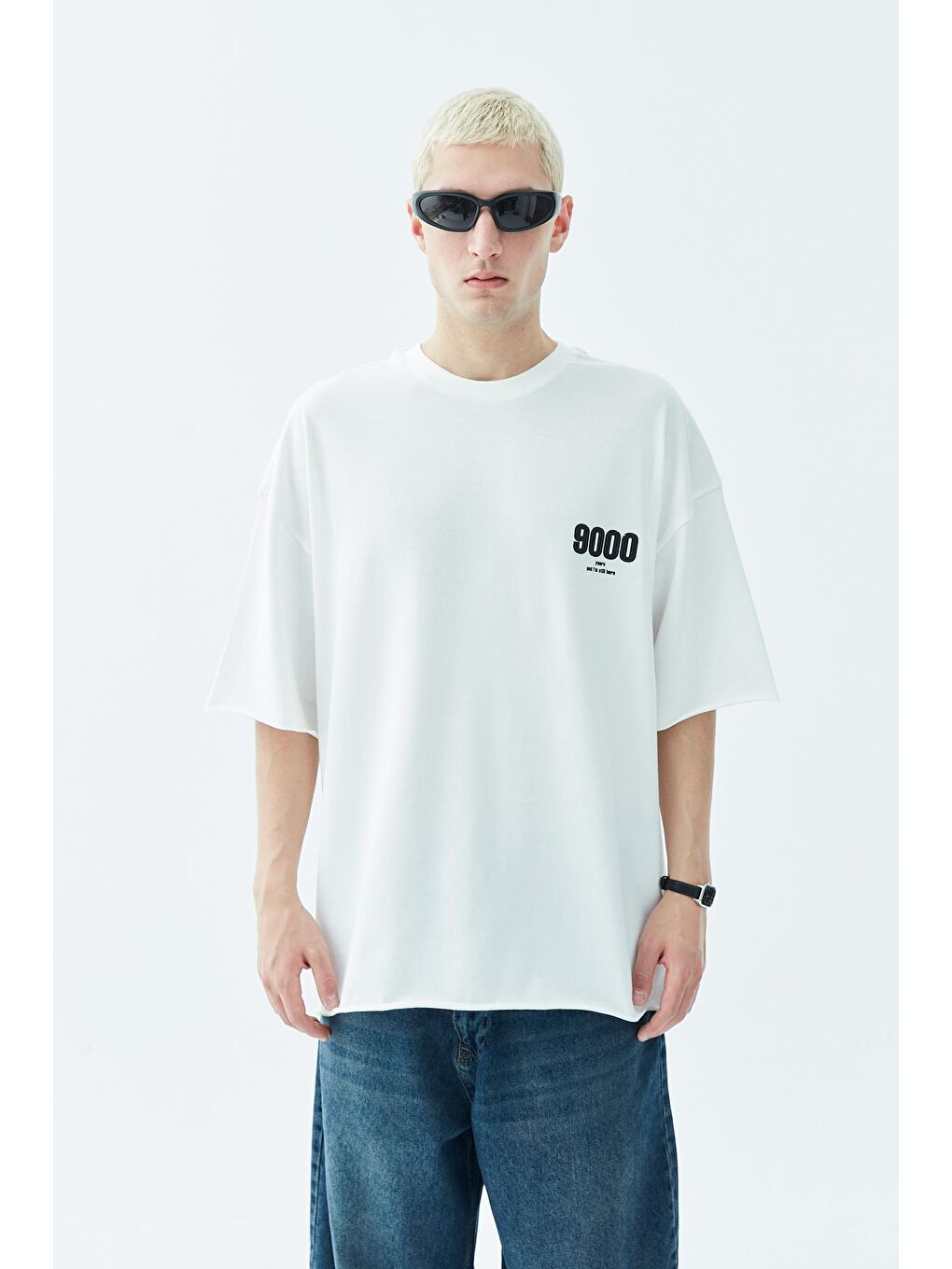 9000 Baskılı Oversize Tişört -Ekru