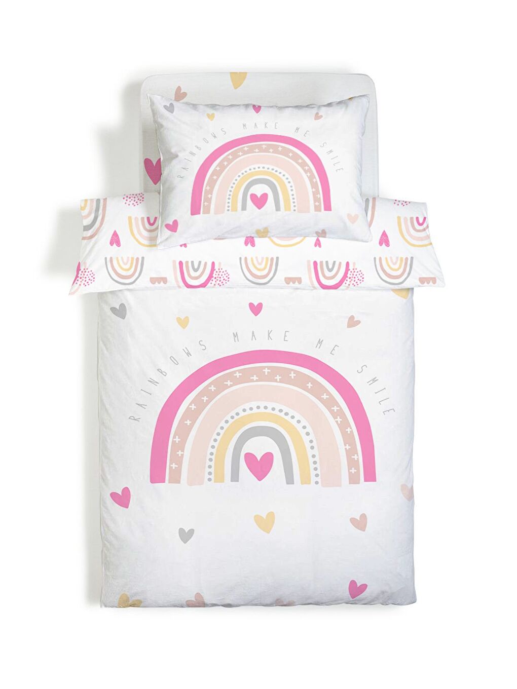 Beyaz Desenli Çarşafsız 2'li Takım Baskılı Tek Kişilik Nevresim Takımı 160x220 cm-3