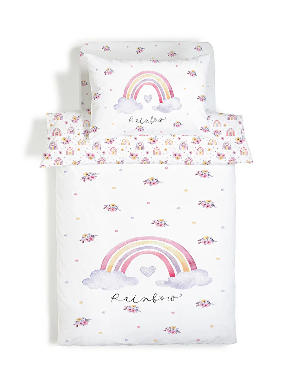 Beyaz Çiçekli Desenli Çarşafsız 2'li Takım Baskılı Tek Kişilik Nevresim Takımı 160x220 cm-2