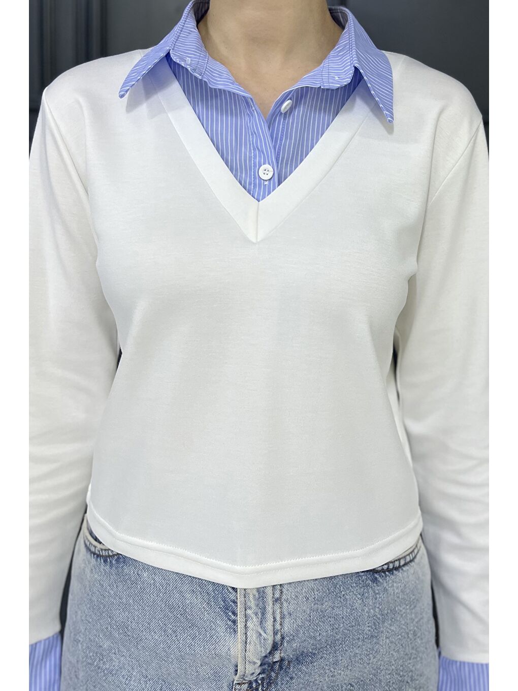 Beyaz Kadın Gömlek Yaka Bluz-3