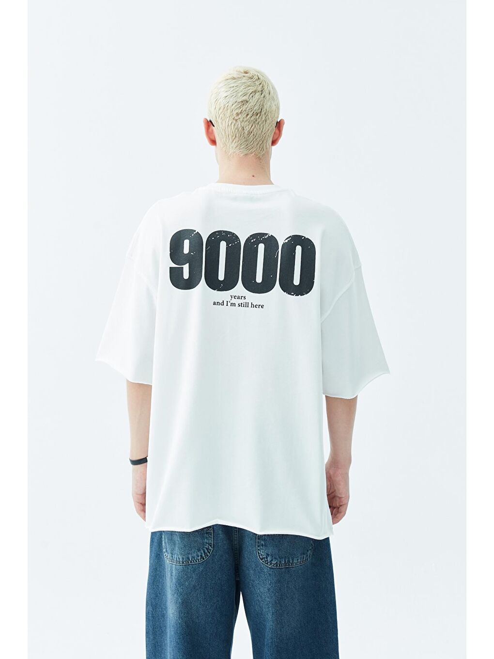9000 Baskılı Oversize Tişört -Ekru-1
