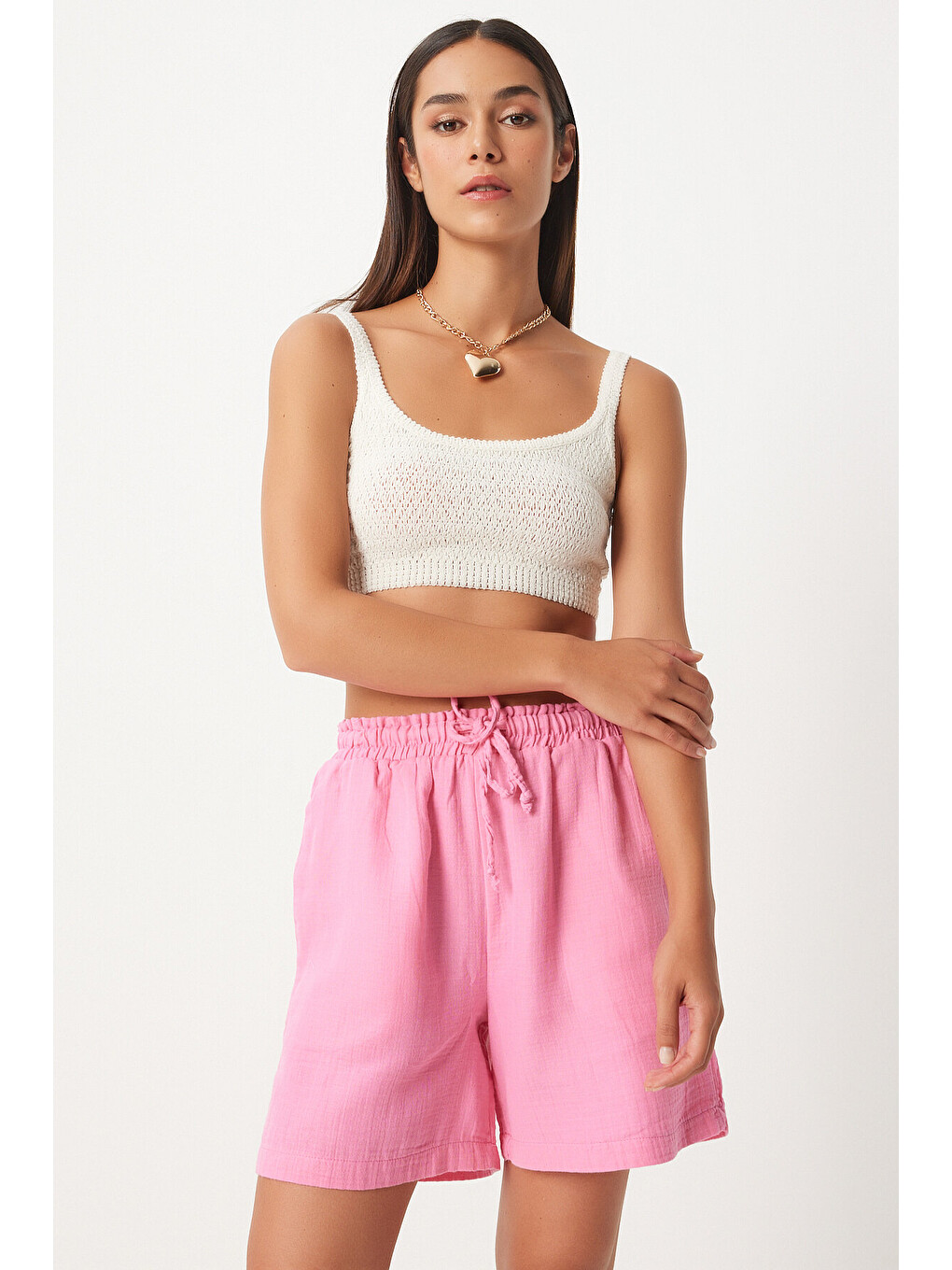 Pembe Cepli Müslin Şort PEMBE LMX0011