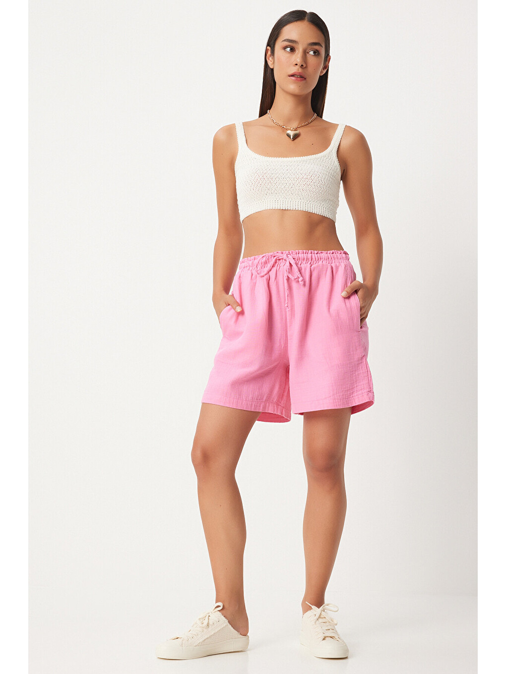 Pembe Cepli Müslin Şort PEMBE LMX0011-1