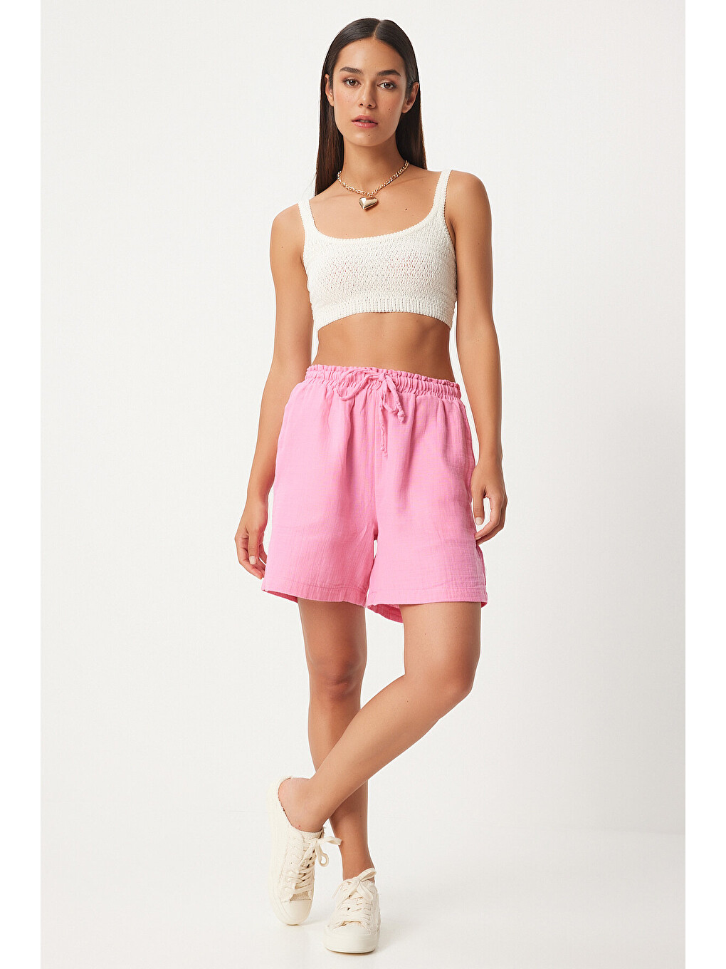 Pembe Cepli Müslin Şort PEMBE LMX0011-2