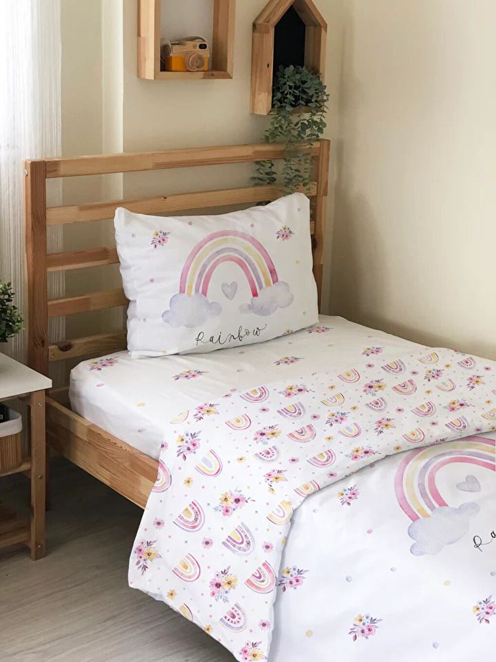 Beyaz Çiçekli Desenli Çarşafsız 2'li Takım Baskılı Tek Kişilik Nevresim Takımı 160x220 cm-3