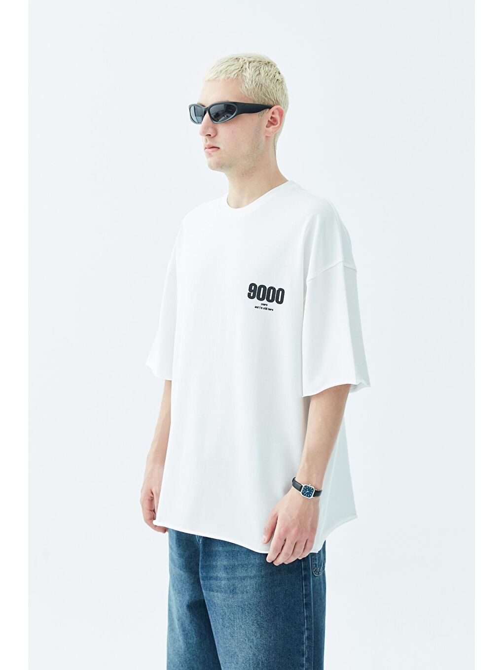 9000 Baskılı Oversize Tişört -Ekru-2