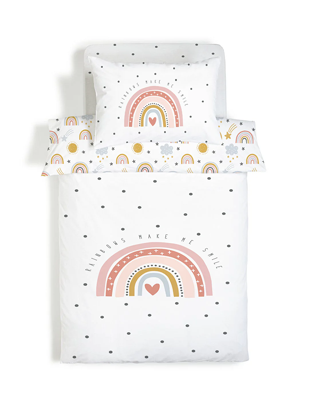 Beyaz Desenli Çarşafsız 2'li Takım Baskılı Tek Kişilik Nevresim Takımı 160x220 cm-2