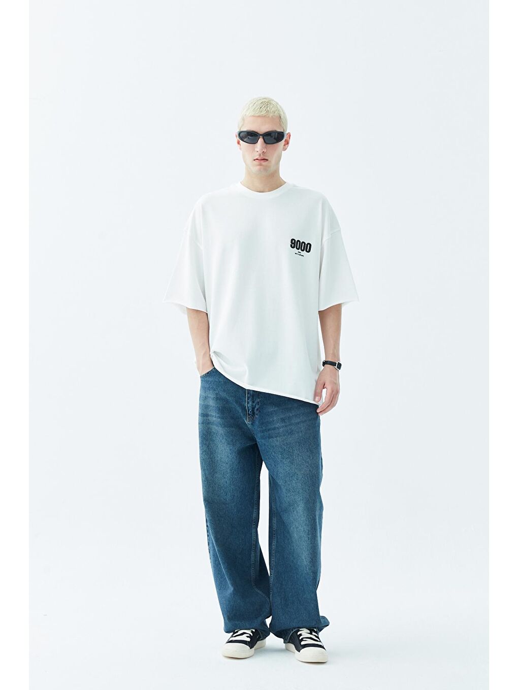 9000 Baskılı Oversize Tişört -Ekru-4