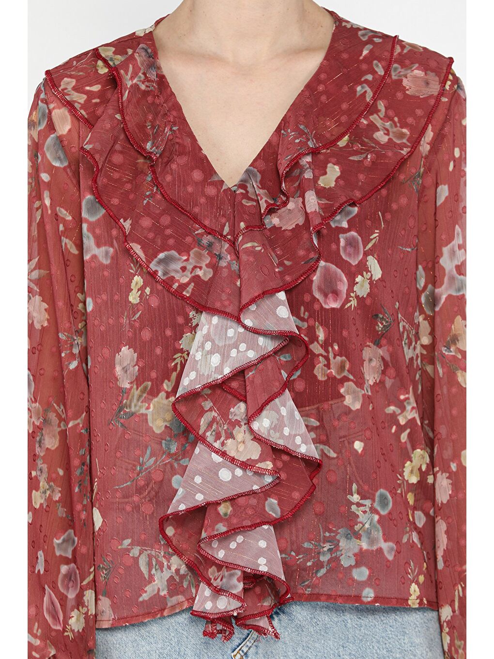 Bordo Kadın İçlik Kombinli Şifon Bluz-2