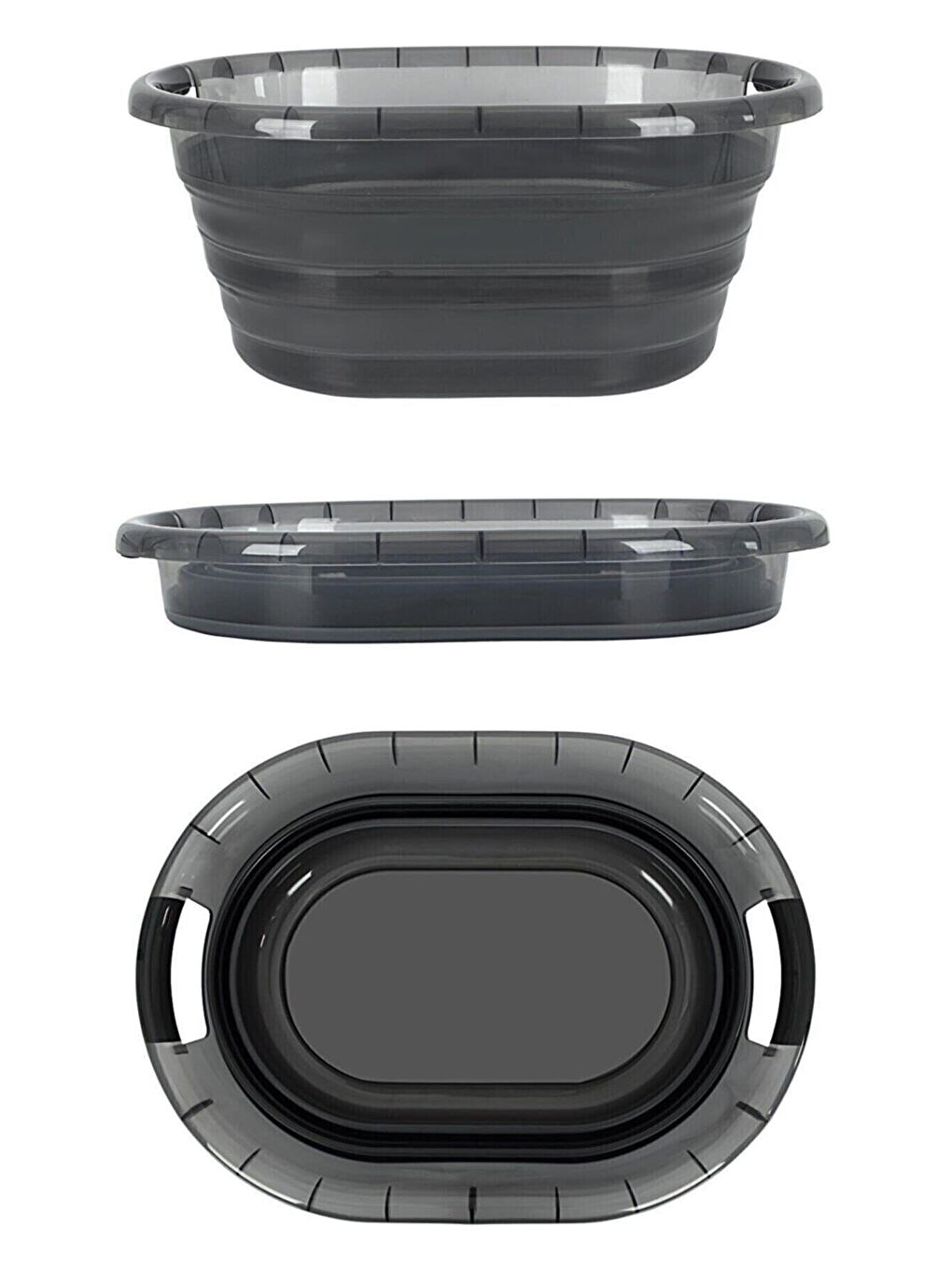 Antrasit 2'li Set Katlanabilir Çamaşır Sepeti Katlanabilir Akordiyon Su Kovası Temizlik Seti - Platin Serisi-1