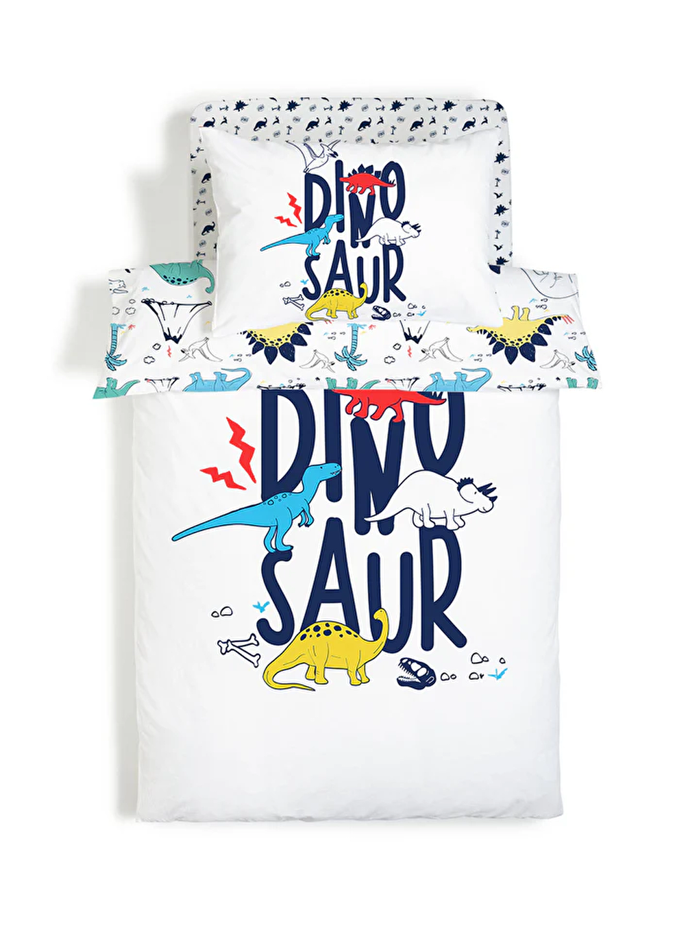 Beyaz Dinozor Desenli Çarşafsız 2'li Takım Baskılı Tek Kişilik Nevresim Takımı 160x220 cm-2