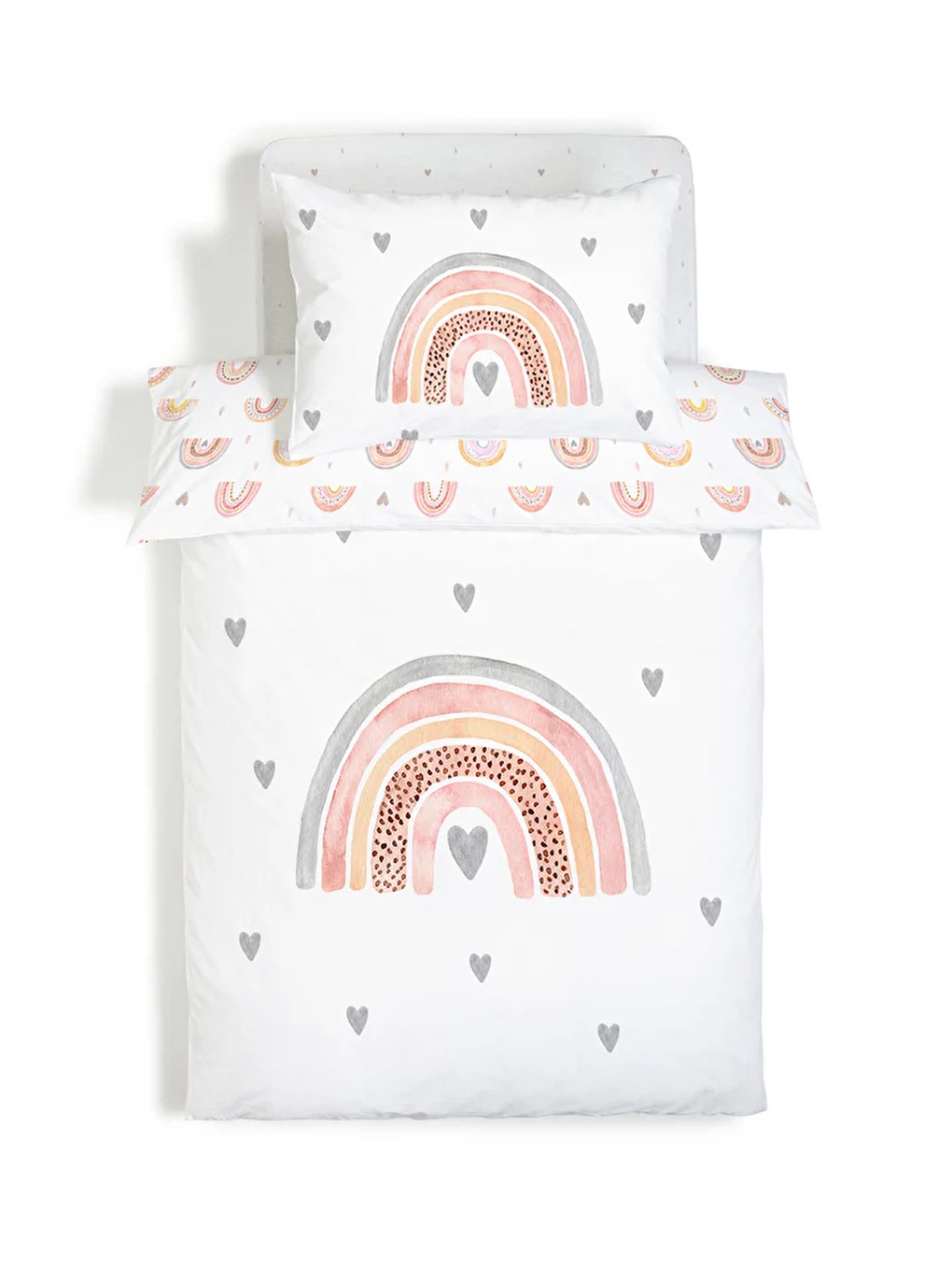 Beyaz Desenli Çarşafsız 2'li Takım Baskılı Tek Kişilik Nevresim Takımı 160x220 cm-2