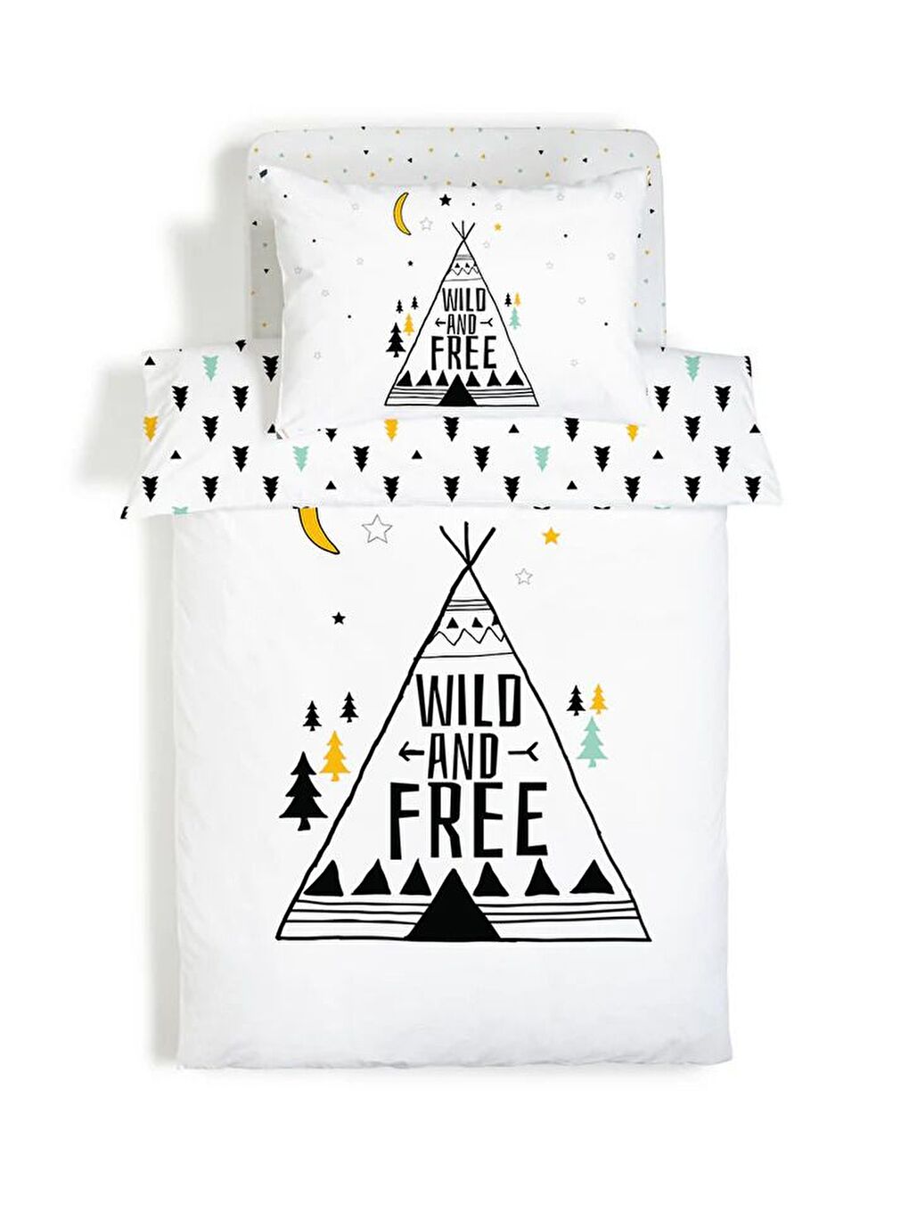 Beyaz İskandinav Desenli Çarşafsız 2'li Takım Baskılı Tek Kişilik Nevresim Takımı 160x220 cm-2