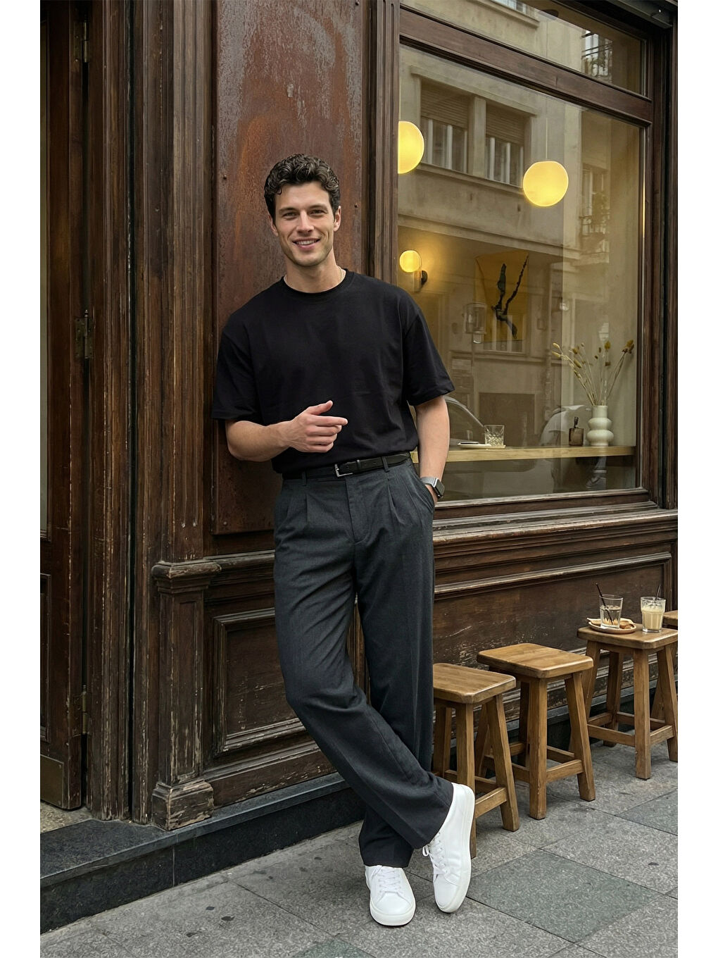 Antrasit Erkek Kumaş Baggy Kalıp Pileli Pantolon-1