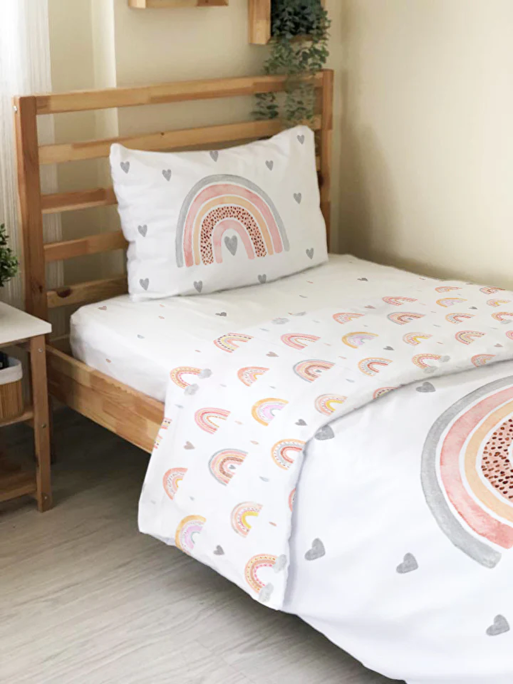 Beyaz Desenli Çarşafsız 2'li Takım Baskılı Tek Kişilik Nevresim Takımı 160x220 cm-3