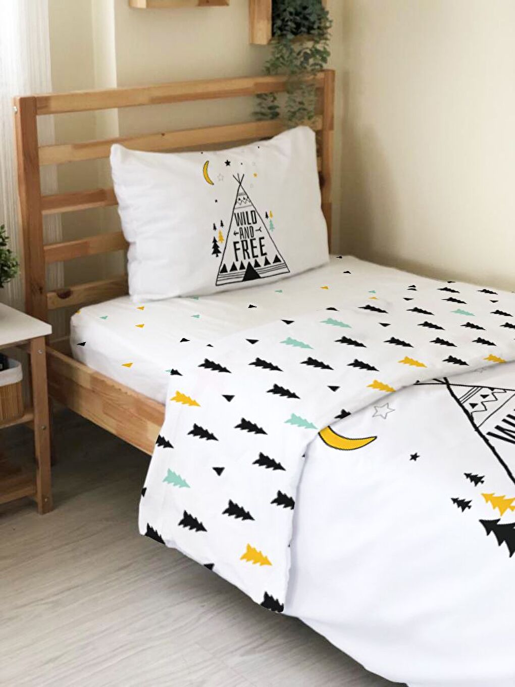 Beyaz İskandinav Desenli Çarşafsız 2'li Takım Baskılı Tek Kişilik Nevresim Takımı 160x220 cm-3