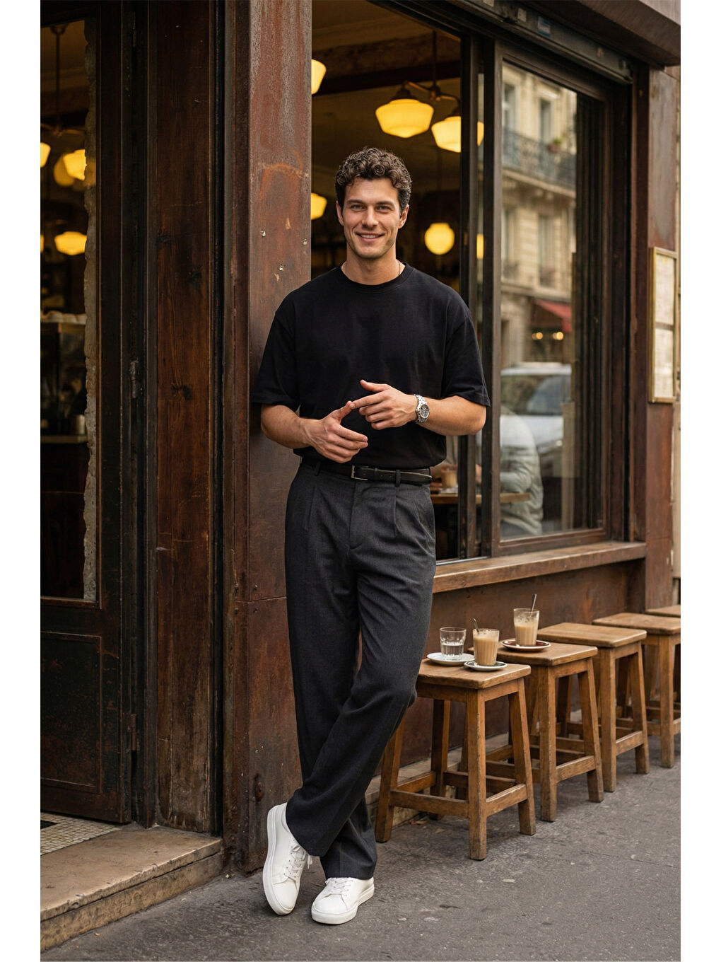 Antrasit Erkek Kumaş Baggy Kalıp Pileli Pantolon-2