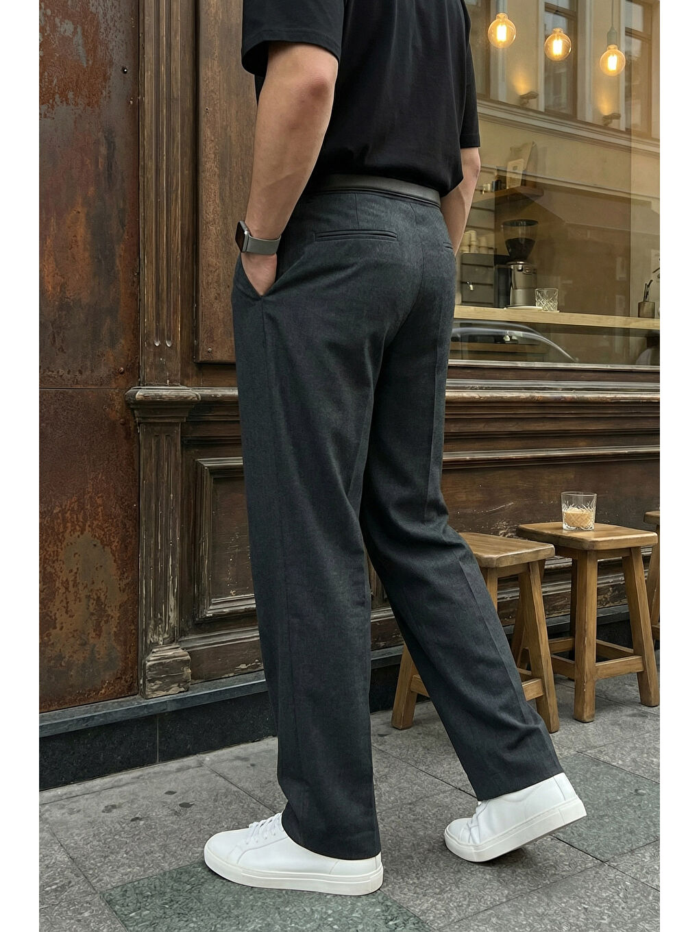 Antrasit Erkek Kumaş Baggy Kalıp Pileli Pantolon-6