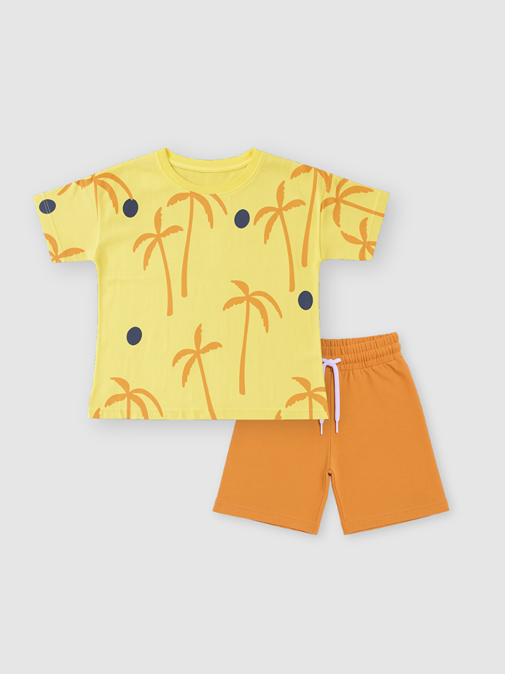 Sarı Bisiklet Yaka Erkek Çocuk Tişört ve Şort 2'li Takım-1