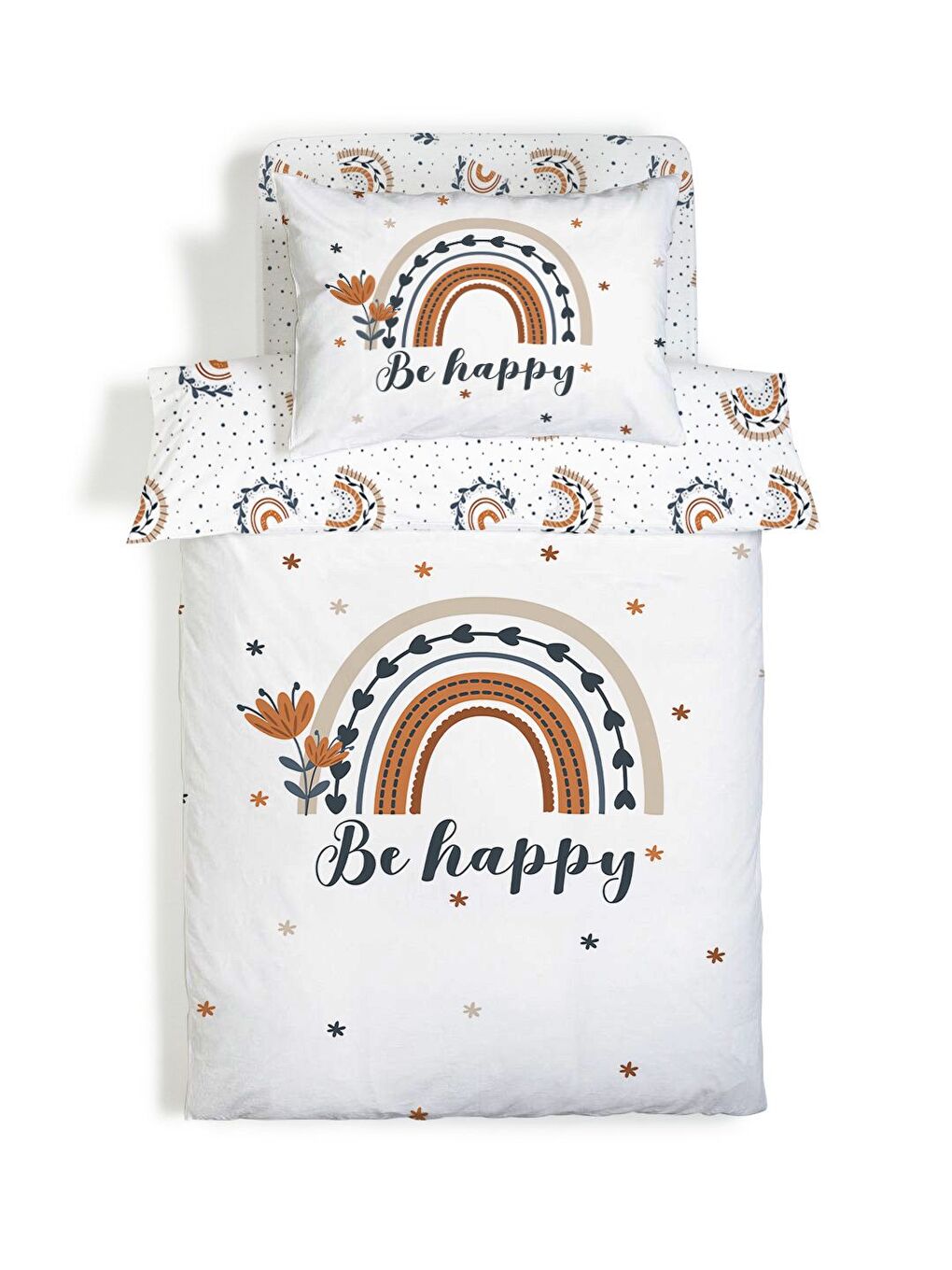 Beyaz Bee Happy Desenli Çarşafsız 2'li Takım Baskılı Tek Kişilik Nevresim Takımı 160x220 cm-2