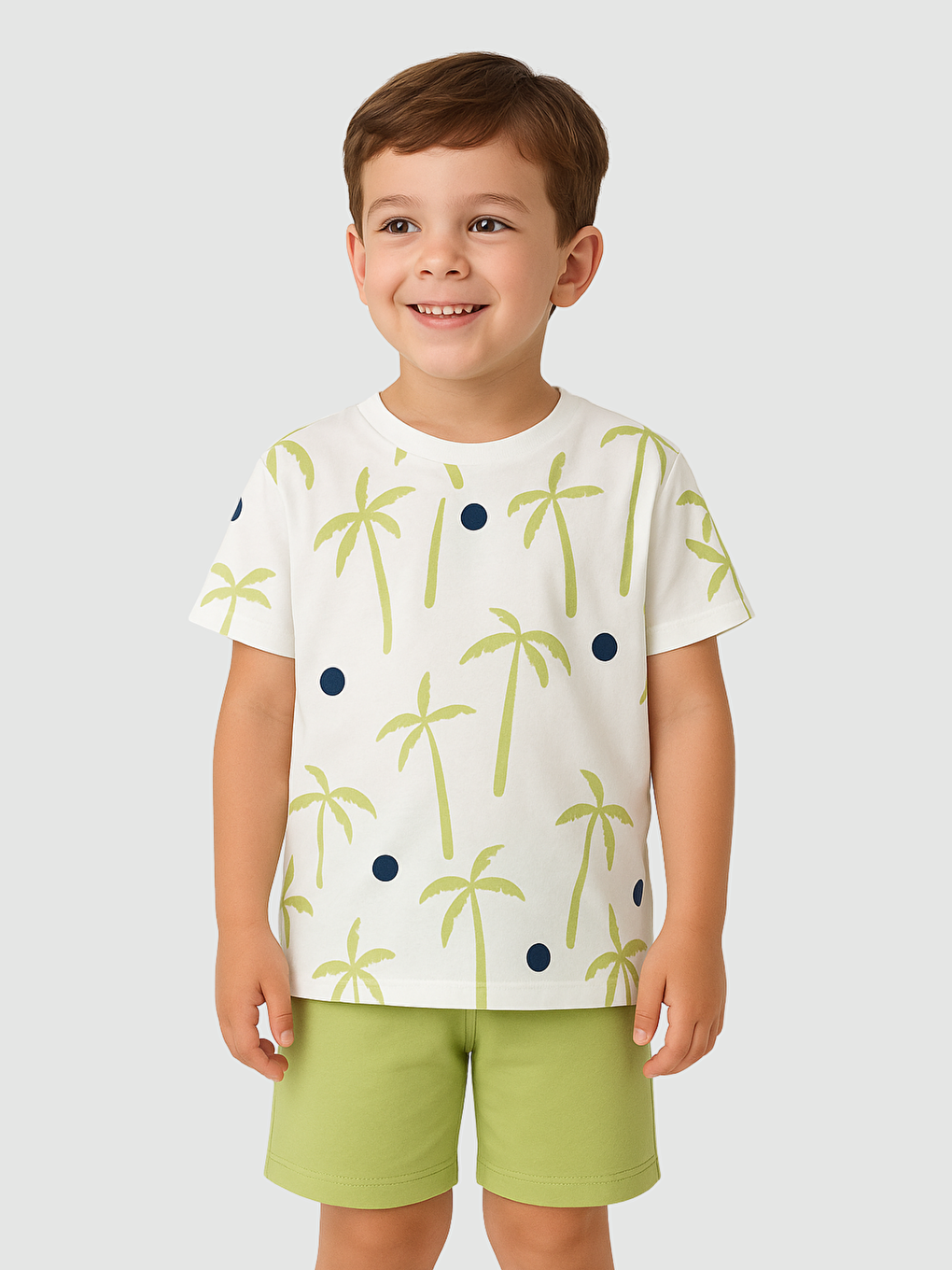 Beyaz Bisiklet Yaka Erkek Çocuk Tişört ve Şort 2'li Takım