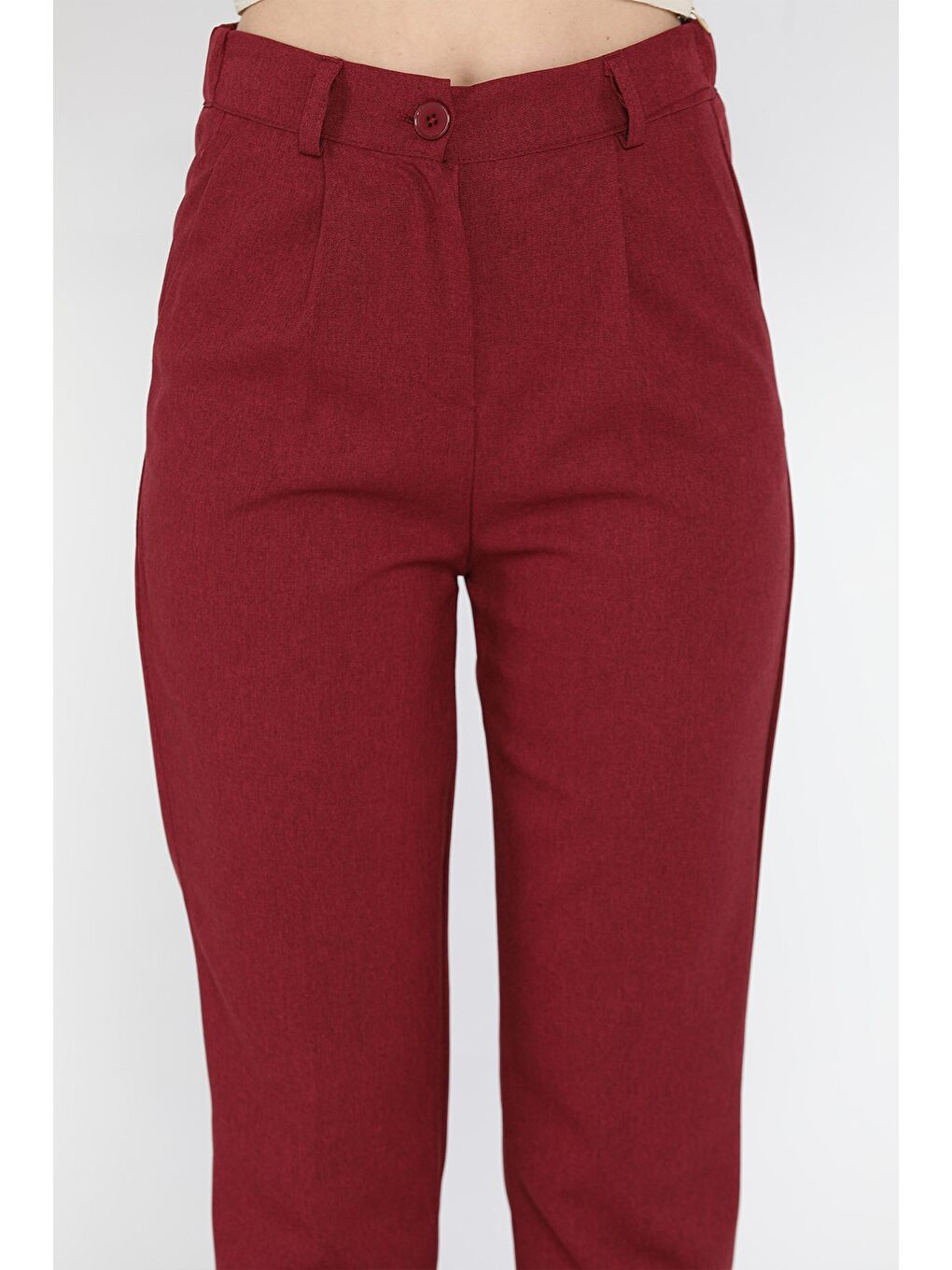 Bordo Kadın Yüksek Bel Kumaş Pantolon-3