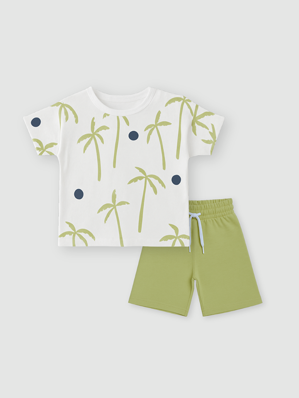 Beyaz Bisiklet Yaka Erkek Çocuk Tişört ve Şort 2'li Takım-1