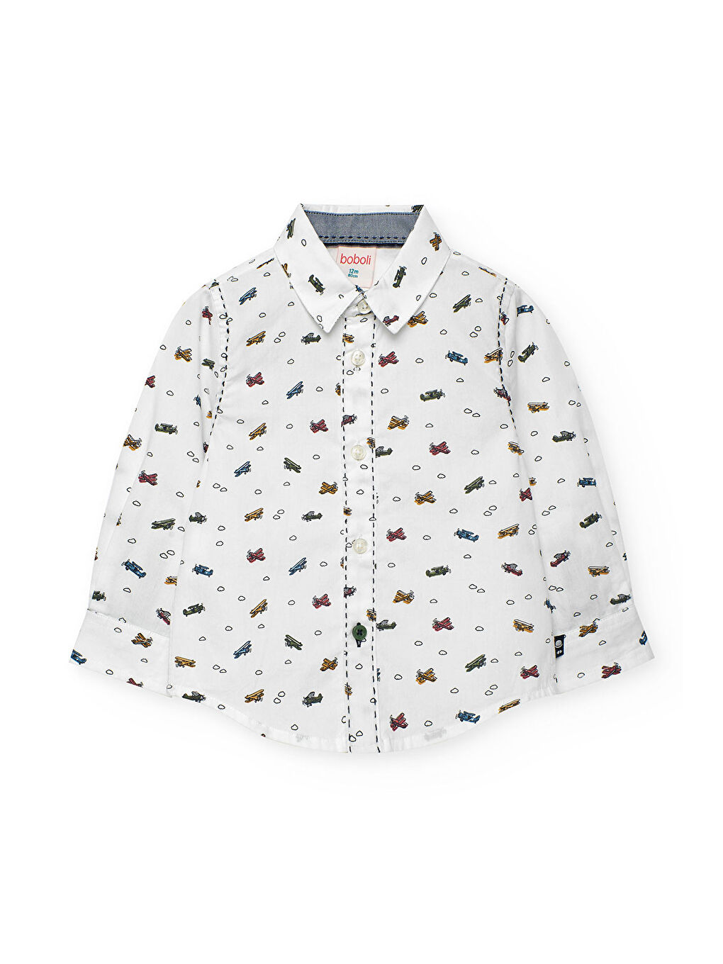 Beyaz Erkek Çocuk Uçak Baskılı Gömlek