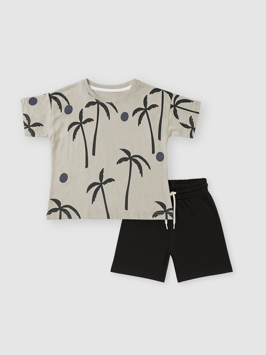 Gri Bisiklet Yaka Erkek Çocuk Tişört ve Şort 2'li Takım-1