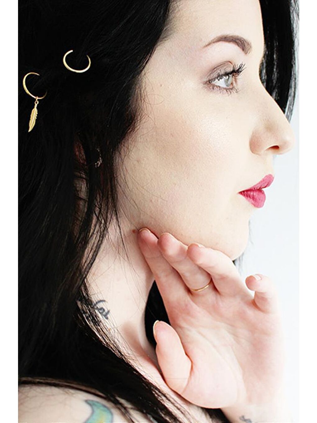 Sarı Altın Feather Tüy Figürlü Saç Küpesi 7 Adet-2