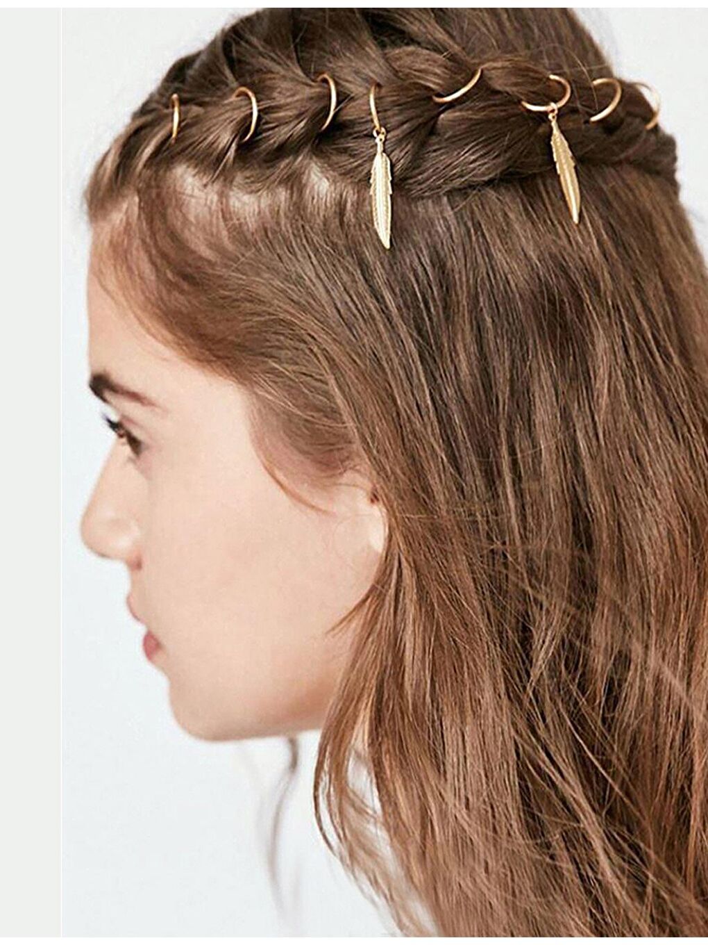 Sarı Altın Feather Tüy Figürlü Saç Küpesi 7 Adet-1