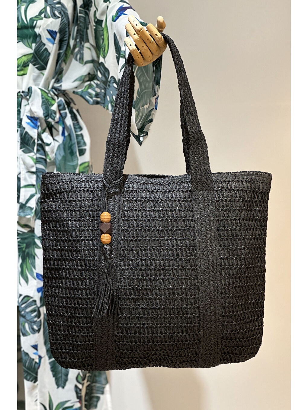 Remsa Hasır Plaj Çantası 009 Siyah