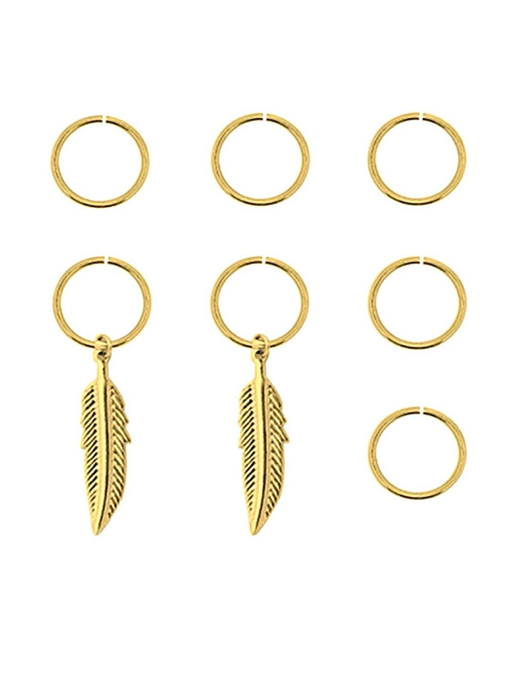 Sarı Altın Feather Tüy Figürlü Saç Küpesi 7 Adet