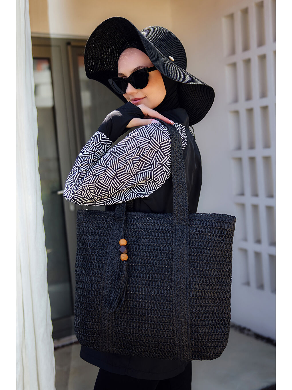 Remsa Hasır Plaj Çantası 009 Siyah-3