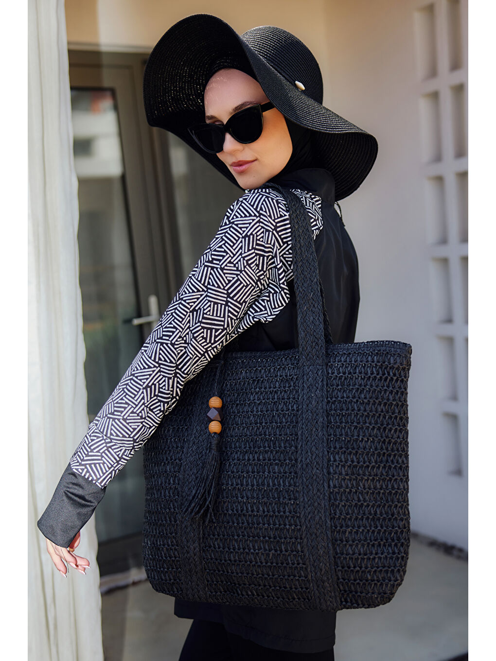 Remsa Hasır Plaj Çantası 009 Siyah-4