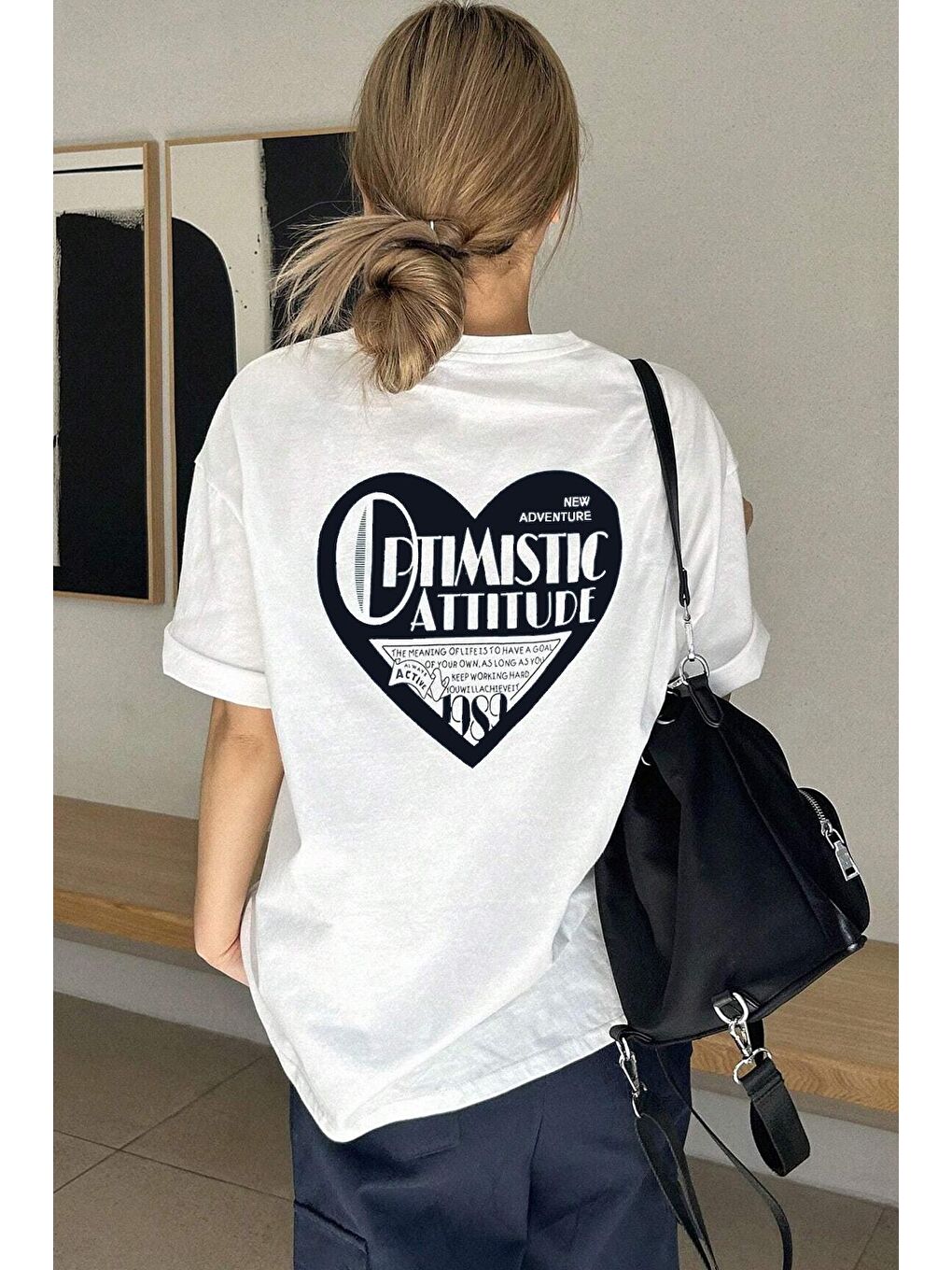 uyguntarz Beyaz Unisex Optimistic Baskılı Tasarım Tshirt - 1