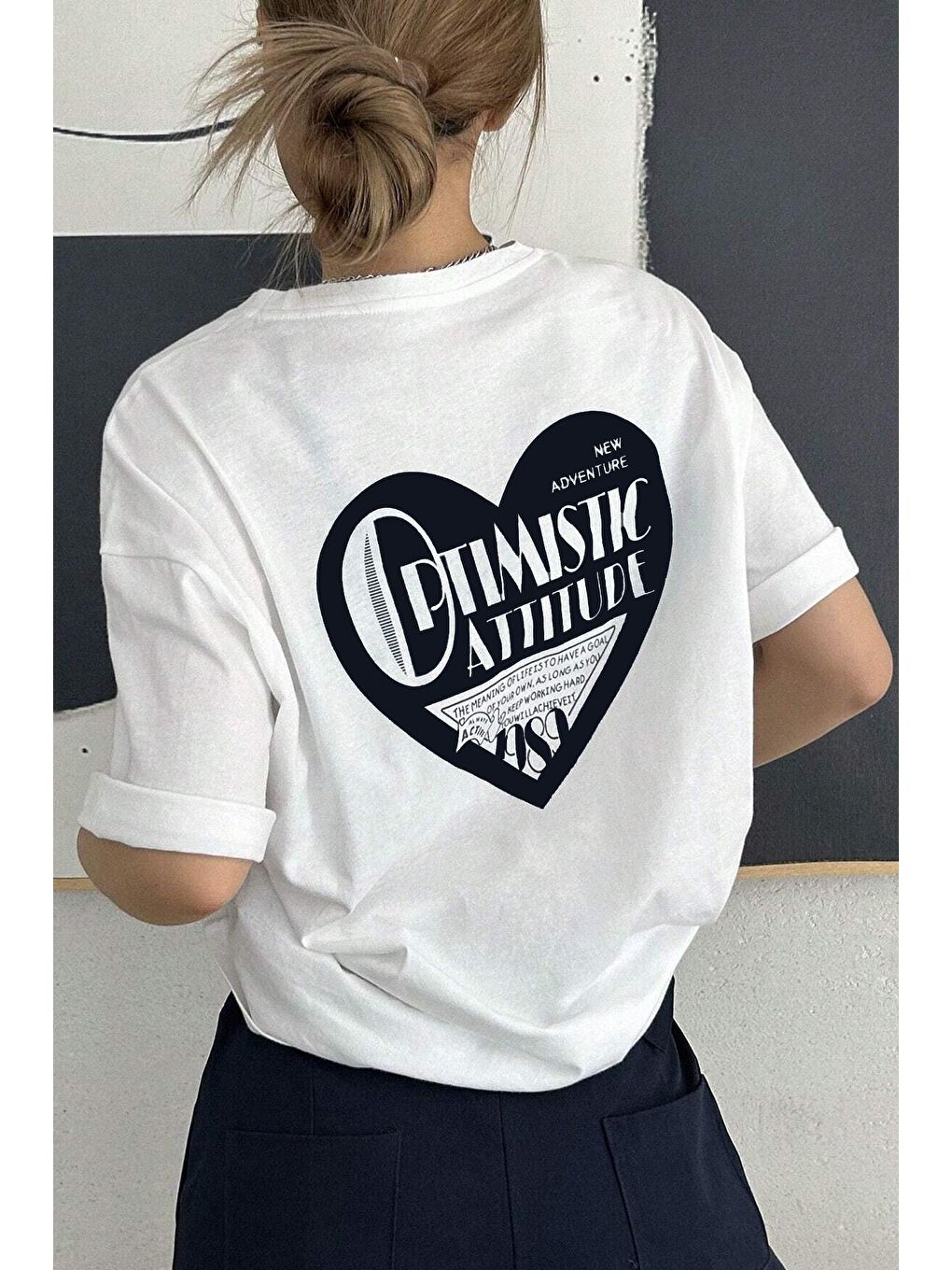 uyguntarz Beyaz Unisex Optimistic Baskılı Tasarım Tshirt - 2