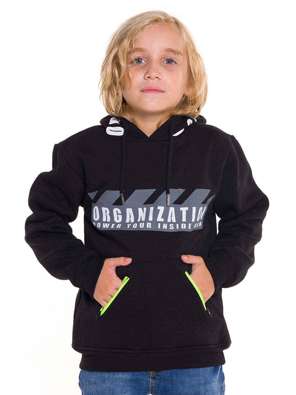 Siyah Erkek Çocuk Organization Yazı Baskılı Kapüşonlu Sweatshirt 14124-3