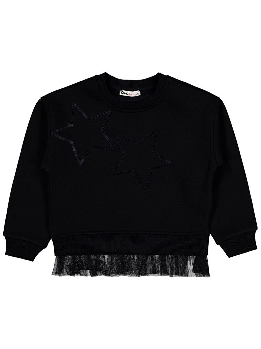Siyah Girls Yıldız Baskılı 6-9 Yaş Sweatshirt