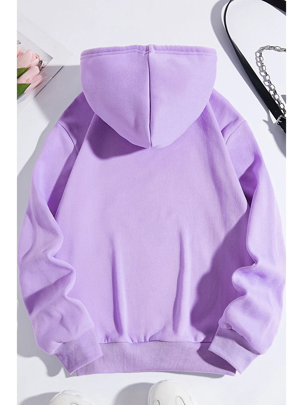 uyguntarz Lila Unisex Kalp Baskılı Oversize Sweatshirt - 1