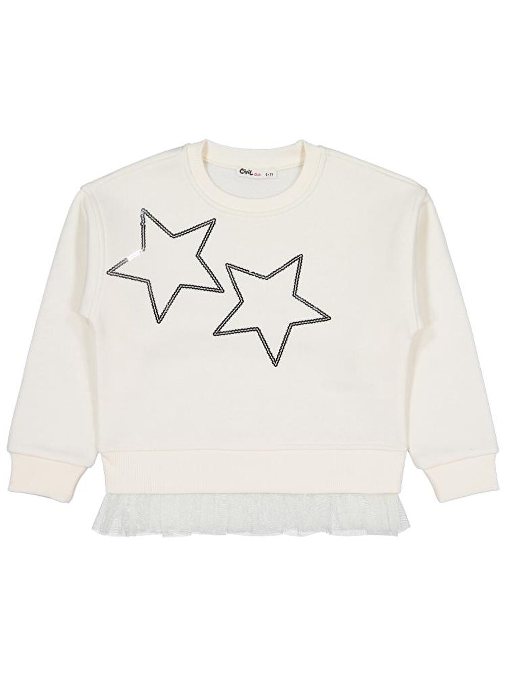 Ekru Girls Yıldız Baskılı 6-9 Yaş Sweatshirt