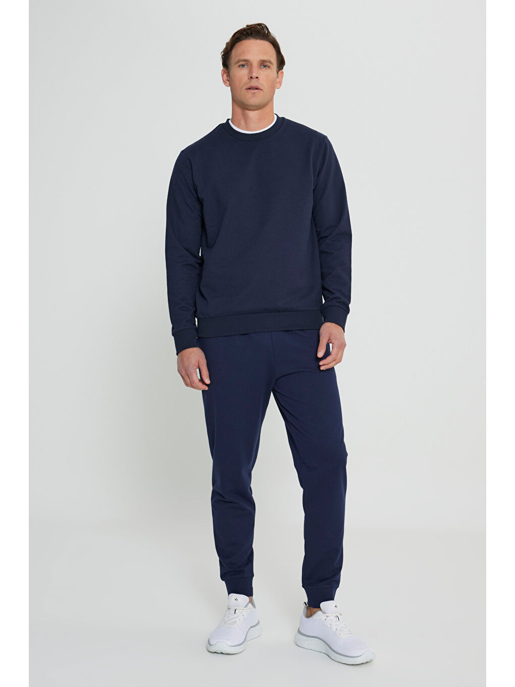 Erkek Lacivert Standart Fit Normal Kesim 2 İplik Recycle Pamuklu Bisiklet Yaka Sweatshirt-1